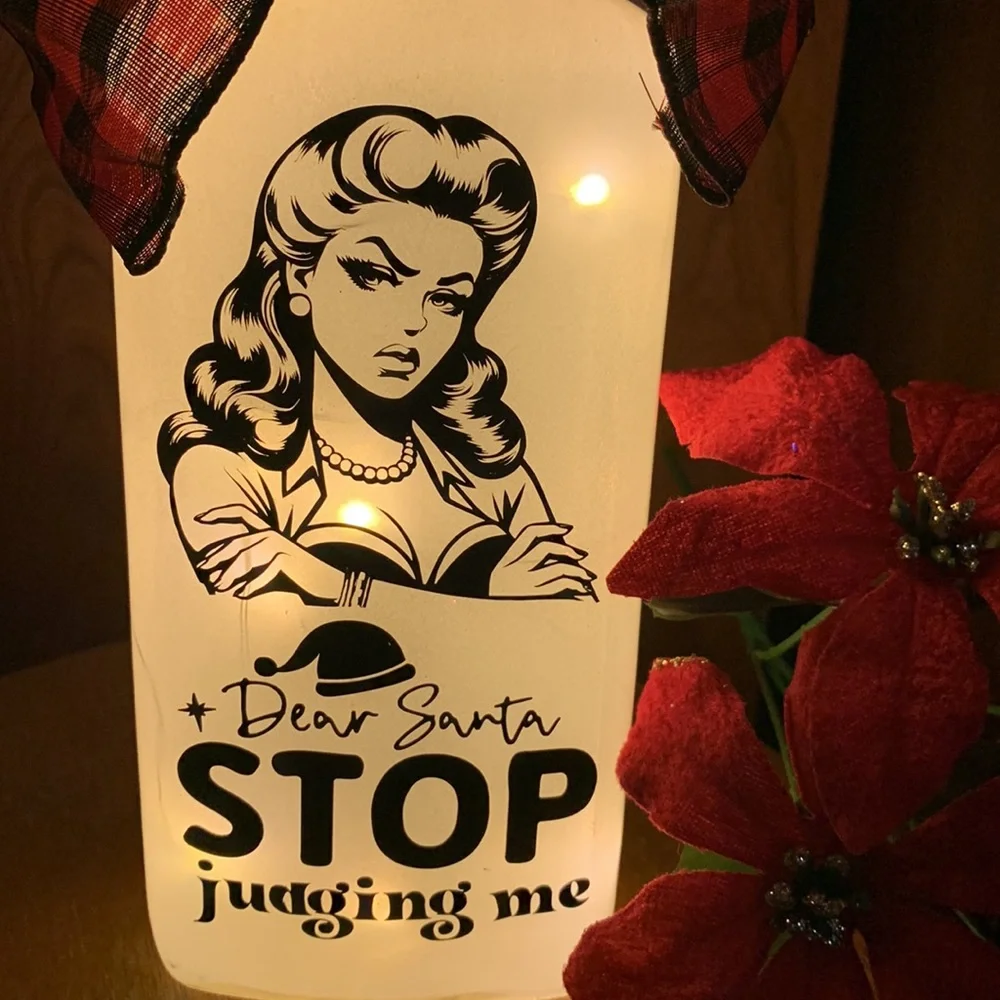 'Dear Santa, Stop judging me' vintage holiday lantern